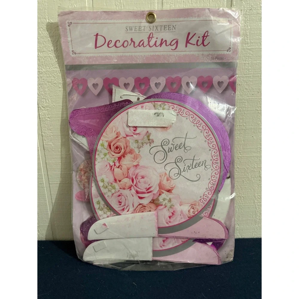 Amscan Sweet Sixteen Decorating Kit 10 Piece Pink Floral Party Supplies 249749